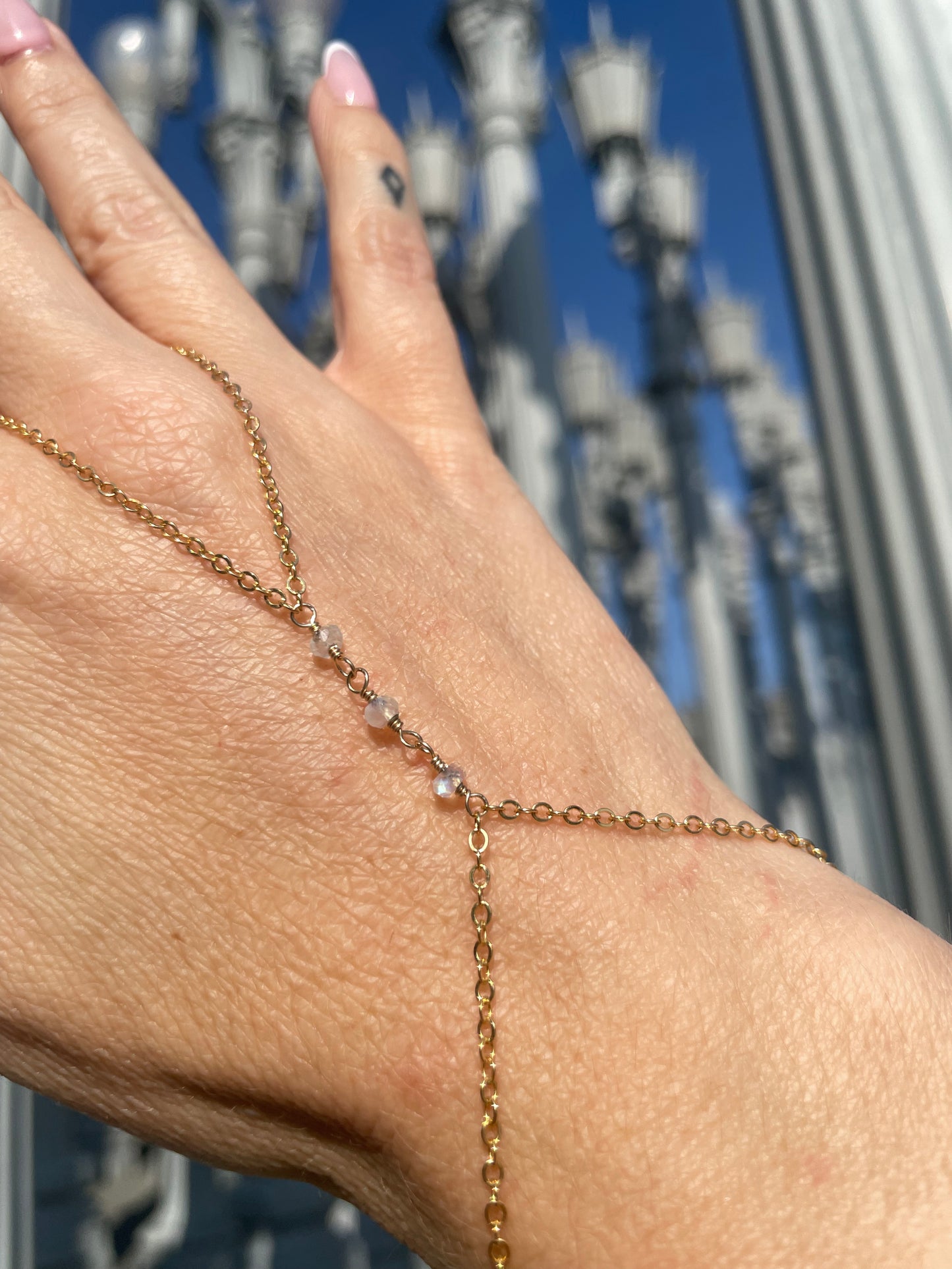 Moonstone Gold Wrapped Hand Chain